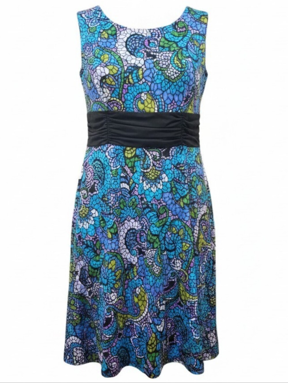 SERENGETI | Sleeveless Fit‎ & Flare Artsy Dark Fairy Mosaic Midi Dress | XL